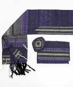 Gabrieli Tallit Elia - Silk Tallit- Gray With Gold On Purple