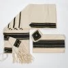 Gabrieli Tallit Adam - Cotton Tallit - Black And Gold On Off-White Gabrieli Tallits