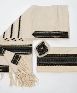 Gabrieli Tallit Adam - Cotton Tallit - Black And Gold On Off-White Gabrieli Tallits