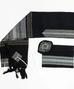 Gabrieli Tallit Elia - Silk Tallit - Gray With Gold On Black