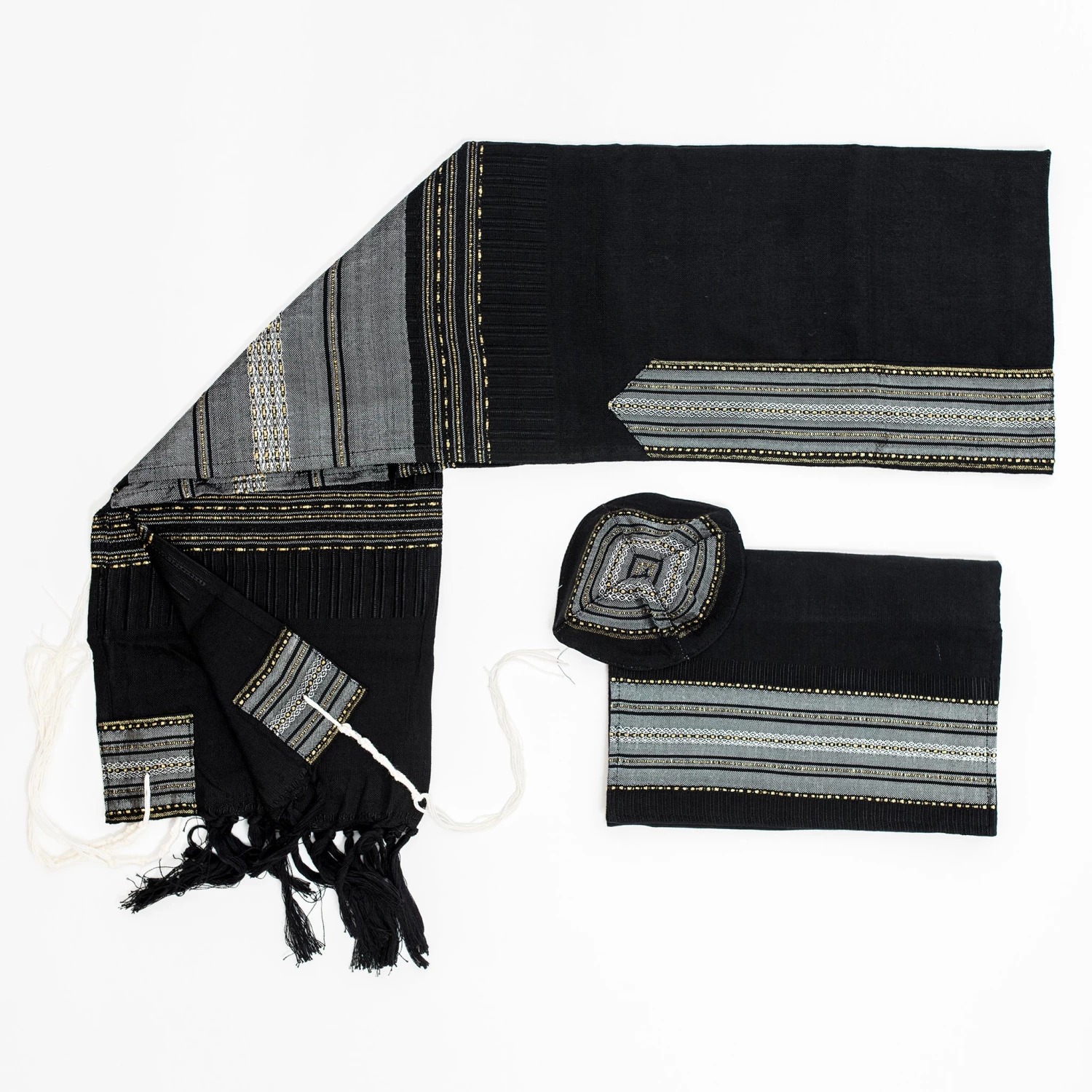 Gabrieli Tallit Elia - Silk Tallit - Gray With Gold On Black 3 Gabrieli Tallit Elia - Silk Tallit - Gray With Gold On Black
