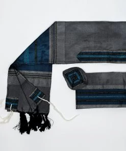 Gabrieli Tallit Gabrieli Tallits Elia - Silk Tallit- Flag Blue With Gold On Gray