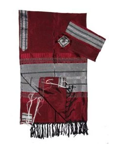 Gabrieli Tallit Elia - Silk Tallit - Gray With Silver On Red Gabrieli Tallits