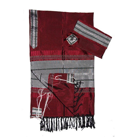 Gabrieli Tallit Elia - Silk Tallit - Gray With Silver On Red Gabrieli Tallits 3 Gabrieli Tallit Elia - Silk Tallit - Gray With Silver On Red Gabrieli Tallits